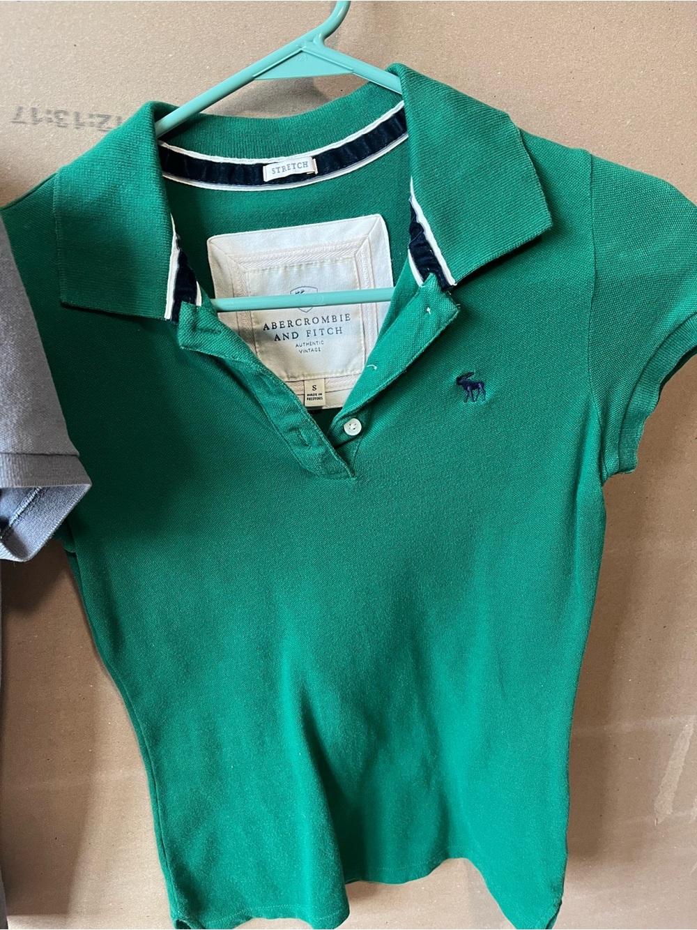 Abercrombie & Fitch Green Short-Sleeve Polo with Navy Logo